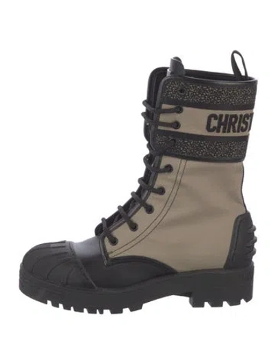 Pre-owned Dior Canvas Colorblock Pattern Combat Boots In Neutral