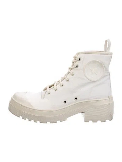 Pre-owned Dior Canvas Colorblock Pattern Combat Boots In White