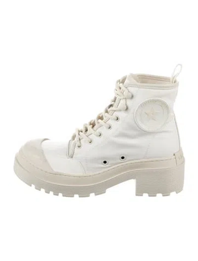 Pre-owned Dior Canvas Combat Boots In White