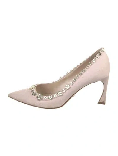 Pre-owned Dior Canvas Crystal Embellishments Pumps In Pink