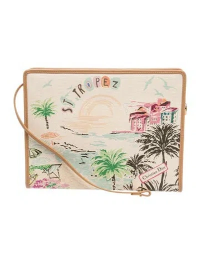 Pre-owned Dior Canvas  30 Montaigne Saint-tropez Pouch 30 2025 W/ Tags In Neutral