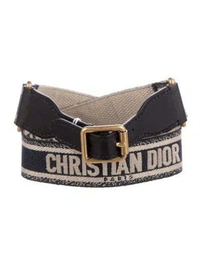 Pre-owned Dior Canvas Embroidered Accent Belt W/ Tags In Blue