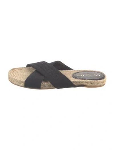 Pre-owned Dior Canvas Embroidered Accent Espadrilles In Black