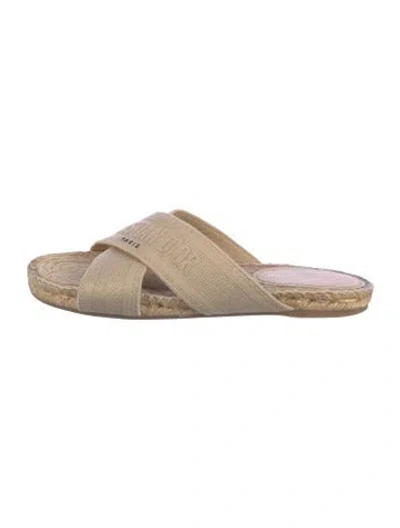 Pre-owned Dior Canvas Embroidered Accent Espadrilles In Neutral