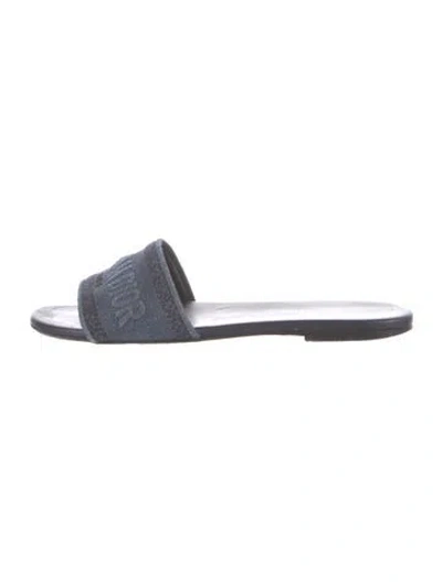 Pre-owned Dior Canvas Embroidered Accent Slides In Blue