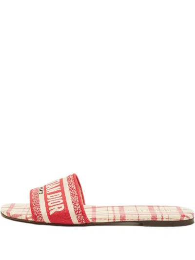 Pre-owned Dior Canvas Embroidered Slides In Red