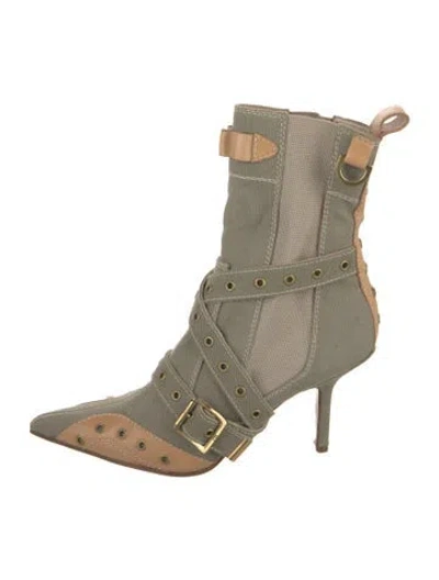 Pre-owned Dior Canvas Eyelet Trim Boots In Green