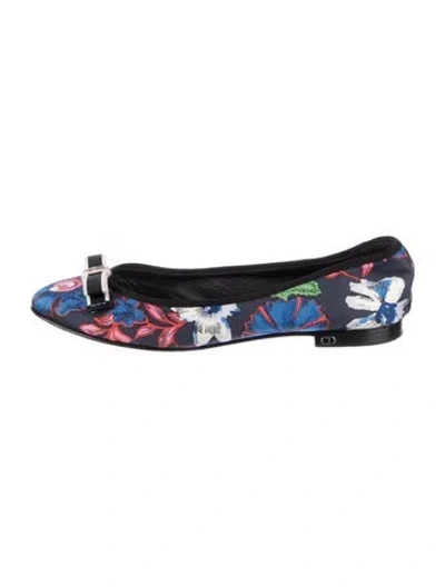 Pre-owned Dior Canvas Floral Print Ballet Flats In Blue