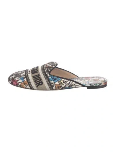 Pre-owned Dior Canvas Floral Print Mules In White