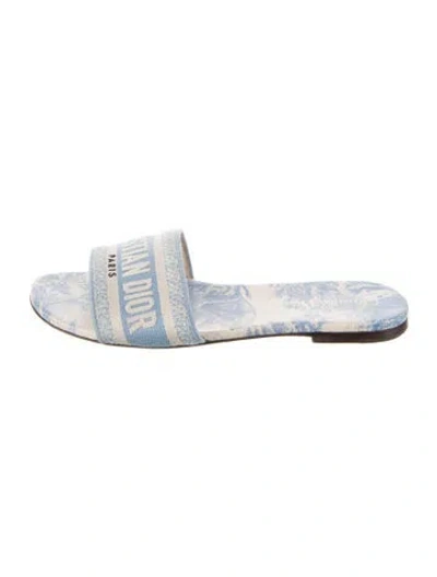 Pre-owned Dior Canvas Floral Print Slides In Blue