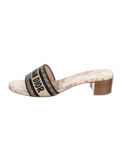 Pre-owned Dior Canvas Floral Print Slides In Gold