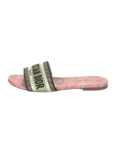 Pre-owned Dior Canvas Floral Print Slides In Green