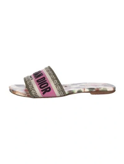 Pre-owned Dior Canvas Floral Print Slides In Green