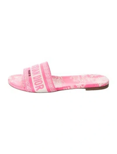 Pre-owned Dior Canvas Floral Print Slides In Pink