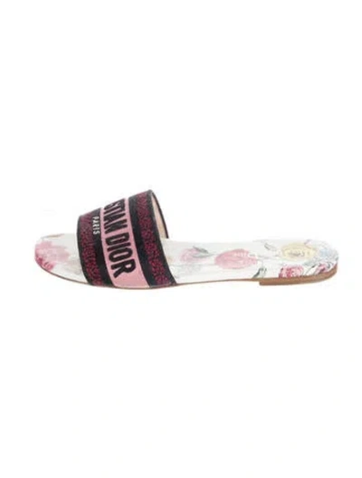 Pre-owned Dior Canvas Floral Print Slides In Pink
