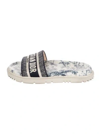 Pre-owned Dior Canvas Floral Print Slides In White