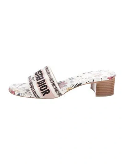 Pre-owned Dior Canvas Floral Print Slides In White