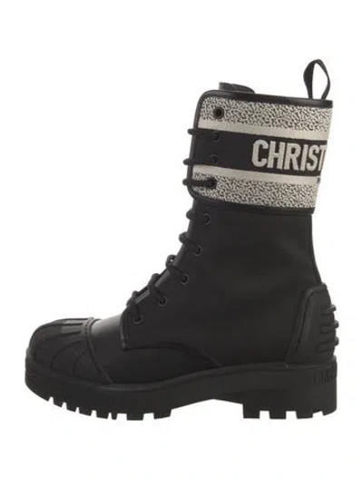Pre-owned Dior Canvas Graphic Print Combat Boots In Black