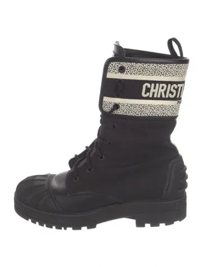 Pre-owned Dior Canvas Graphic Print Combat Boots In Black