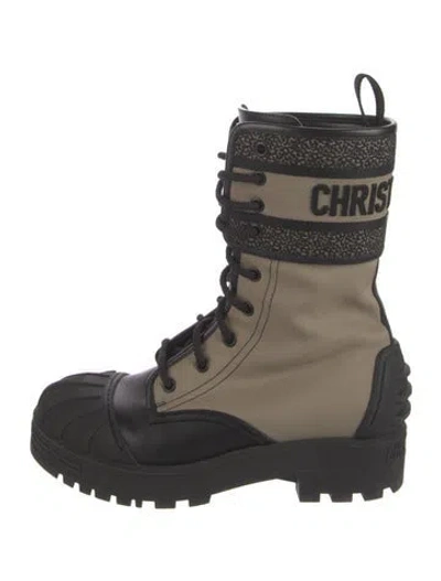 Pre-owned Dior Canvas Graphic Print Combat Boots In Black/neutrals