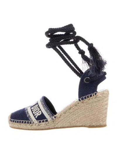 Pre-owned Dior Canvas Graphic Print Espadrilles In Blue/neutrals