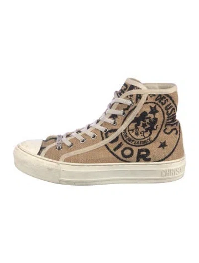 Pre-owned Dior Canvas Graphic Print Lace-up Boots In Brown