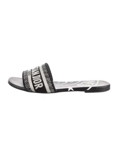 Pre-owned Dior Canvas Graphic Print Slides In Black