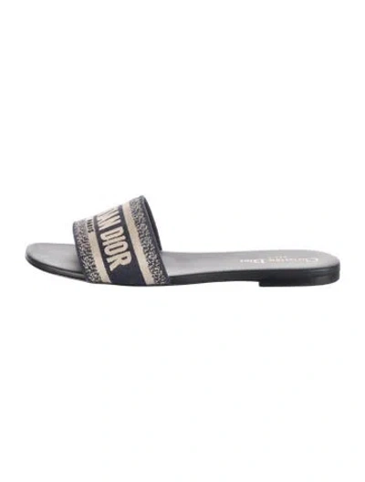 Pre-owned Dior Canvas Graphic Print Slides In Blue