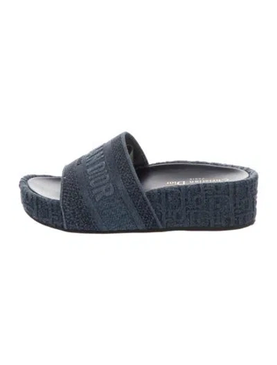 Pre-owned Dior Canvas Graphic Print Slides In Blue