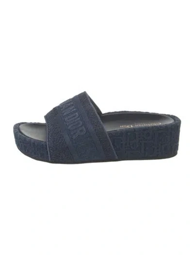 Pre-owned Dior Canvas Graphic Print Slides In Blue