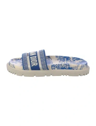 Pre-owned Dior Canvas Graphic Print Slides In Blue