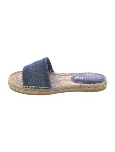 Pre-owned Dior Canvas Graphic Print Slides In Blue