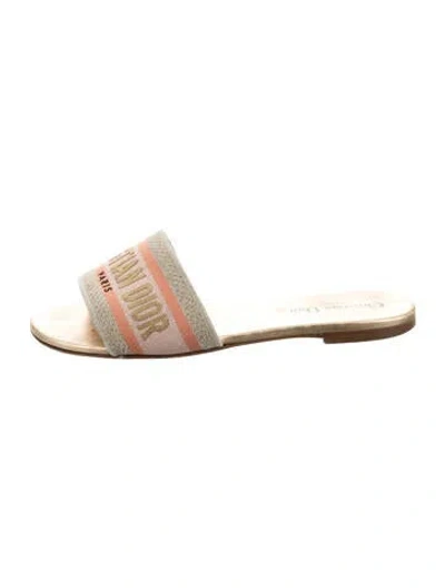 Pre-owned Dior Canvas Graphic Print Slides In Gold