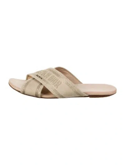 Pre-owned Dior Canvas Graphic Print Slides In Gold