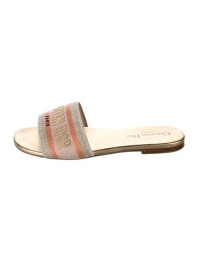 Pre-owned Dior Canvas Graphic Print Slides In Gold/metallic