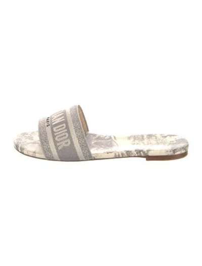 Pre-owned Dior Canvas Graphic Print Slides In Gray