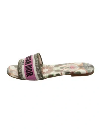 Pre-owned Dior Canvas Graphic Print Slides In Green