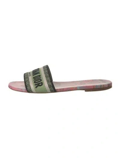 Pre-owned Dior Canvas Graphic Print Slides In Green