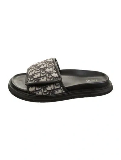 Pre-owned Dior Canvas Graphic Print Slides In Green
