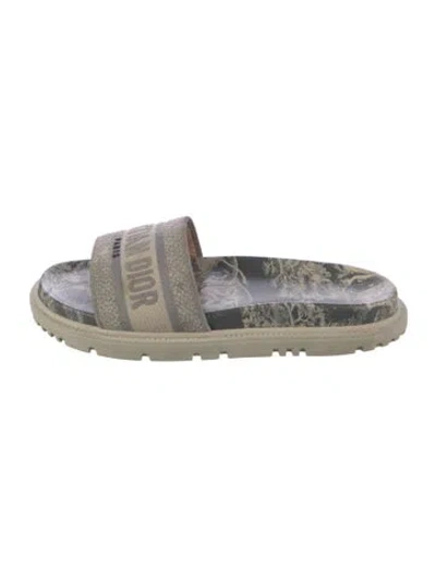 Pre-owned Dior Canvas Graphic Print Slides In Grey