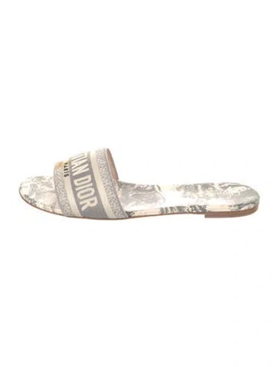 Pre-owned Dior Canvas Graphic Print Slides In Grey