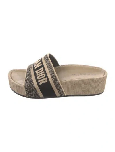 Pre-owned Dior Canvas Graphic Print Slides In Neutral