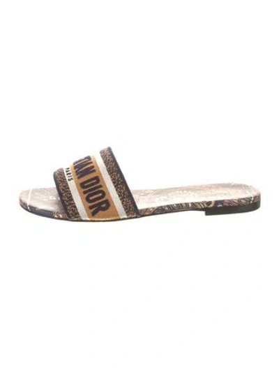 Pre-owned Dior Canvas Graphic Print Slides In Neutral