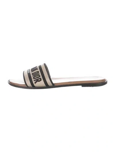 Pre-owned Dior Canvas Graphic Print Slides In Neutral