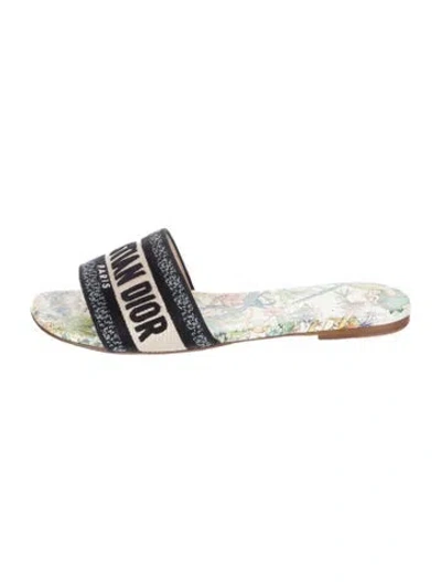 Pre-owned Dior Canvas Graphic Print Slides In Neutral