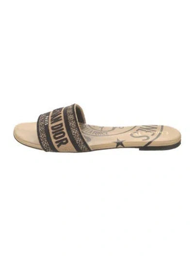 Pre-owned Dior Canvas Graphic Print Slides In Neutrals