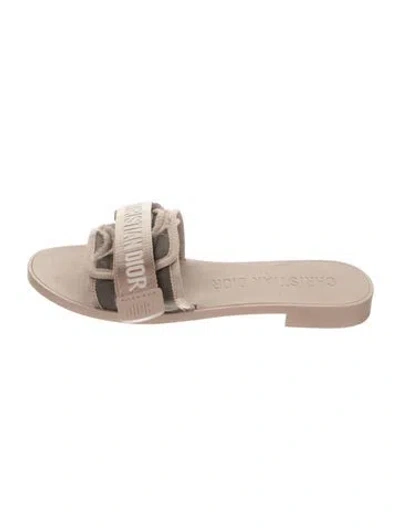 Pre-owned Dior Canvas Graphic Print Slides In Neutrals