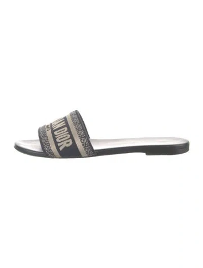 Pre-owned Dior Canvas Graphic Print Slides In Neutrals