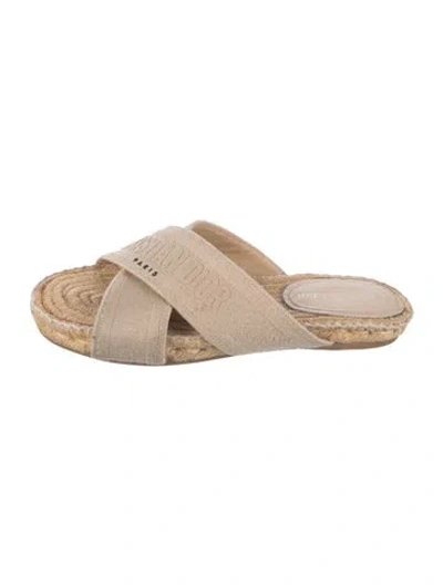 Pre-owned Dior Canvas Graphic Print Slides In Neutrals