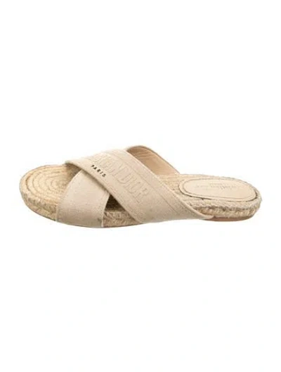 Pre-owned Dior Canvas Graphic Print Slides In Neutrals